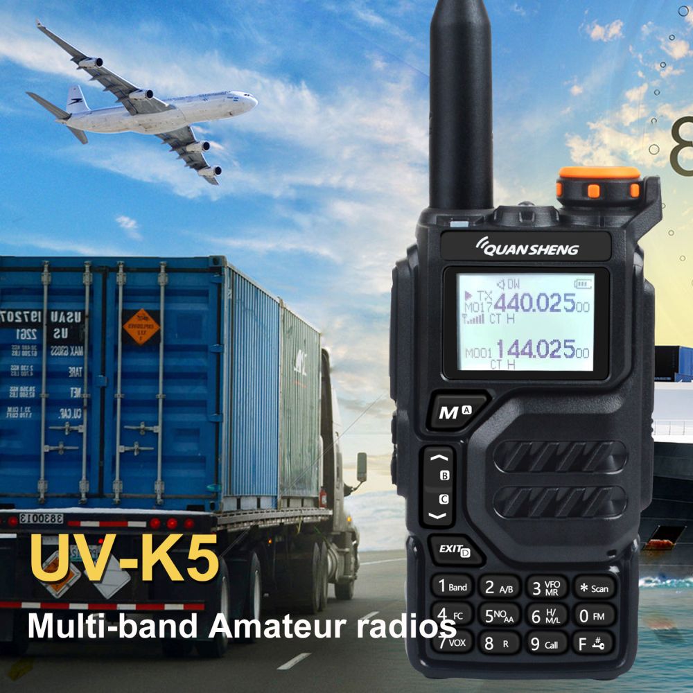 QUANSHENG UV-K5 Walkie Talkie Dual Band 5W Rechargeable Two Way Radio NOAA  Emergency Weather Receiver with Type-C Charging Cable, Headset (Black 1