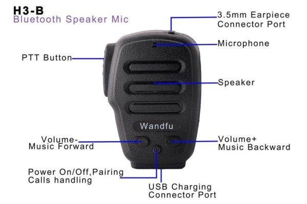 Wandfu H3-B PTT Bluetooth Speaker Microphone for iOS Android Zello ESchat GroupTalk - Image 2