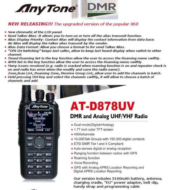 Anytone D878UV DMR VFR Operation GPS Dual Band AT-D878UV Digital Radio
