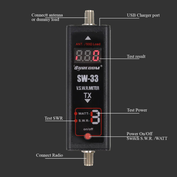 Surecom SW-33 Digital VHF/VHF 125-525 MHz Power & S.W.R Meter - Image 2