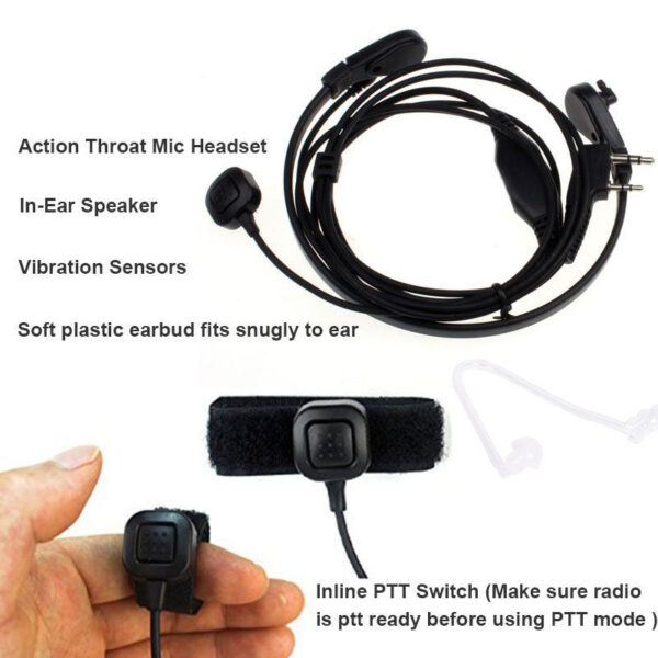 Throat Mic Headset Finger PTT For Baofeng UV5R 888s KENWOOD NX220/NX320 etc Walkie Talkie