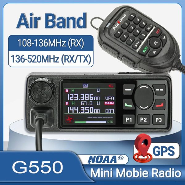 ALAFONE G550 25W Mobie Radio 108-520MHz Full Band AM Air Band 999 Channels Amateur GPS Radio Car Radio Station with Mic