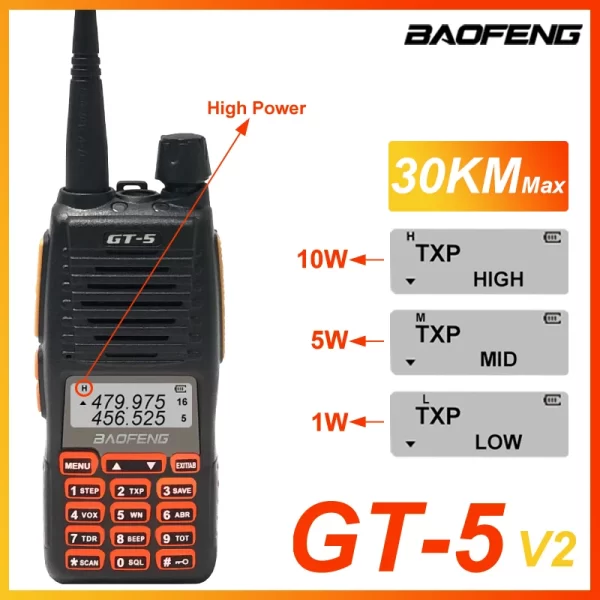 Baofeng GT-5 V2 Newest 30KM Max 10W Powerful 2 Way Ham Radios 