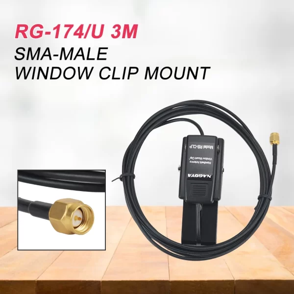 Original NAGOYA RB-CLP Window Clip Mount RG-174/U 3m Cable SMA-M BNC SMA-F for Portable Two Way Radio Antenna