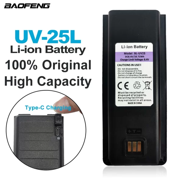 BAOFENG UV-25L Walkie Talkie Battery Type-C BL-UV25 High Capacity Li-ion for BF-UV25L Radios Battery
