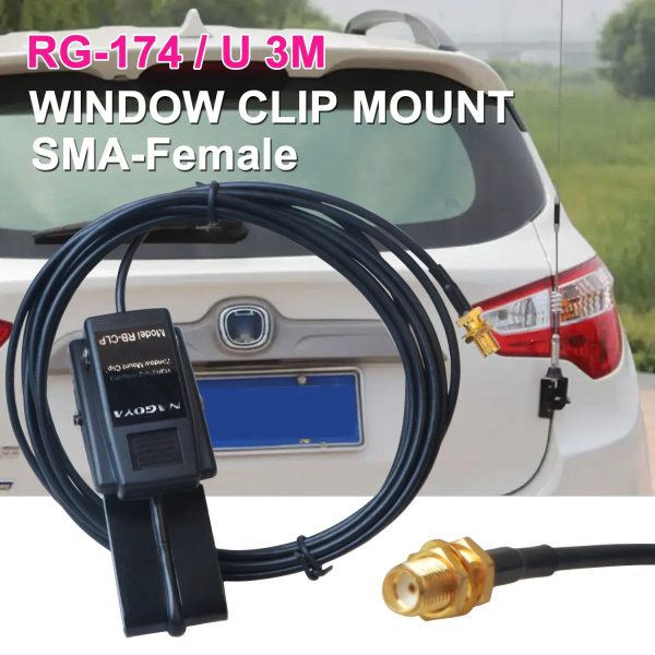 Original NAGOYA RB-CLP Window Clip Mount RG-174/U 3m Cable SMA-M BNC SMA-F for Portable Two Way Radio Antenna - Image 3