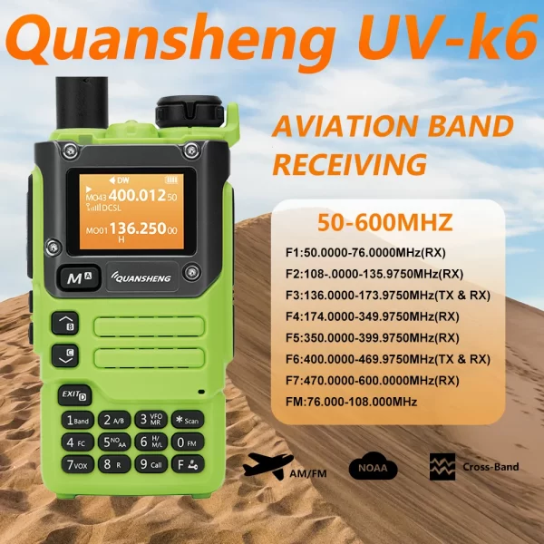Quansheng UV-K6 5W Green Air Band UHF VHF DTMF FM 50-600MHz NOAA Wireless Frequency Walkie Talkie - Image 2