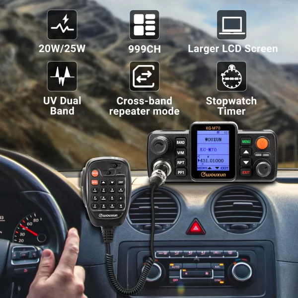 WOUXUN KG-M70 25W Mobile Radio UHF/VHF Dual Band 999CH Cross Band Repeater Mode Long Range Car Radio - Image 3