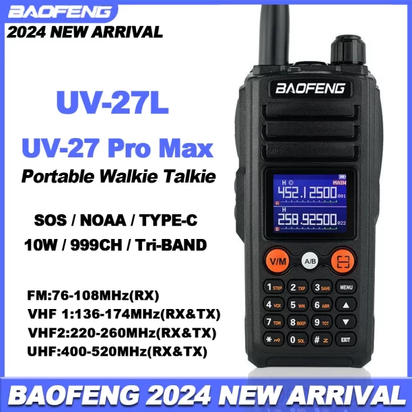 BAOFENG UV-27L Handheld Analogue Radio Tri-Band UHF VHF 999CH NOAA Type-C Charging
