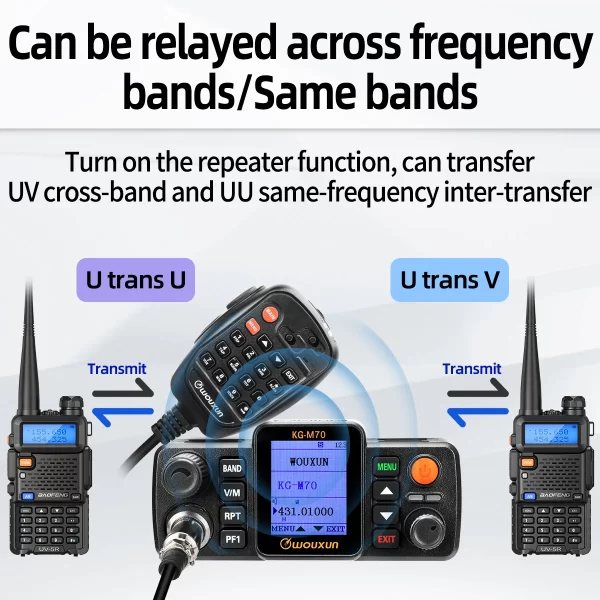 WOUXUN KG-M70 25W Mobile Radio UHF/VHF Dual Band 999CH Cross Band Repeater Mode Long Range Car Radio - Image 2