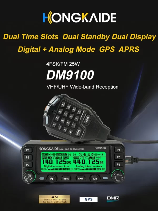 DMR Mobile Radio Compact Thinner DM9100 Dual Band VHF/UHF 25W Digital Analog GPS APRS Car Transceiver - Image 2