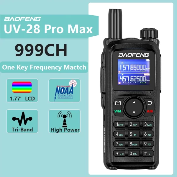 UV-28 Pro Max Baofeng UV 28 Walkie Talkies 5-10km 10W Tri Band USB C Charging NOAA 999CH UV-28L Long Range FM Ham Radio