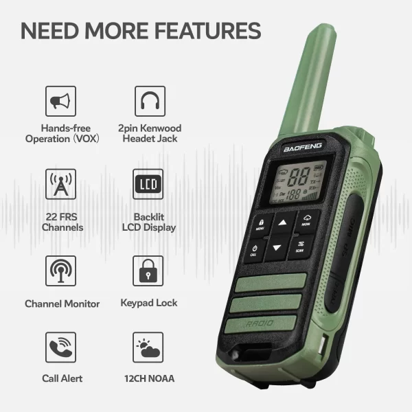 3Pcs Baofeng FR-22A Mini FRS Walkie Talkie 462MHz For Sport, Hiking, NOAA (without earphone) - Image 2