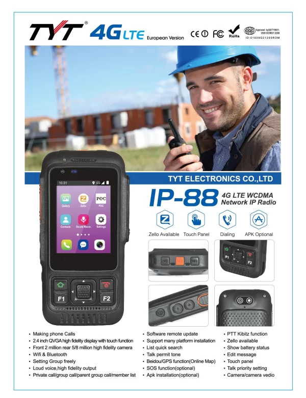 TYT  IP-88 4G LTE POC walkie-talkie  for long-distance conversation, Zello multi-platform support for Google Play - Image 4
