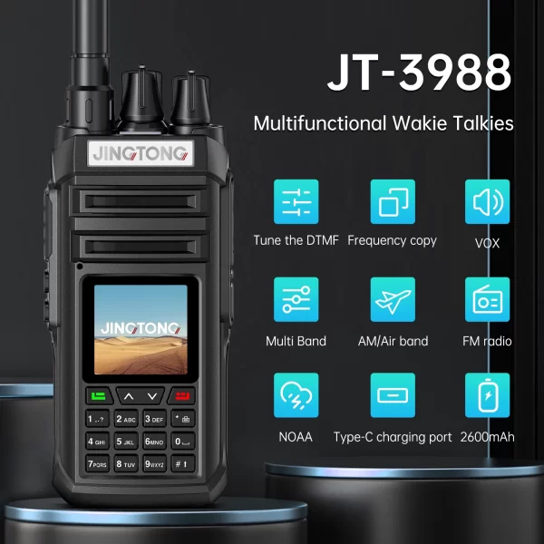 Jingtong JT-3988 Multi Band 10W Air Band Two way Radio NOAA Wireless Frequency Tyep-C Charge U/VHF DTMF FM Scrambler