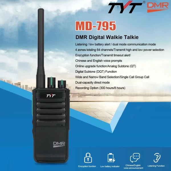 TYT MD-795 DMR Digital Radio UHF 400-470MHz with Voice Encryption 4W/1W Power Portable Two way Radio - Image 2