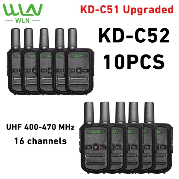 10PCS WLN KD-C52 Mini Handheld Transceiver UHF400-470MHz Two Way Radio 16CH Walkie Talkie KD-C51 Upgraded