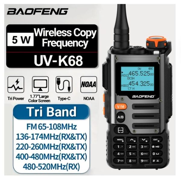 Baofeng UV-K68 Three Bands Walkie Talkie Air Band Radio TYPE-C K68 Charge UHF VHF DTMF FM NOAA Wireless Frequency Two Way Radio
