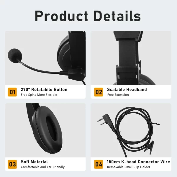 Walkie Talkie Headphone OverHead Headset K Type Plug Earphone For Baofeng UV5R UV-26 DM-1701A Quansheng UV-K6 UVK5 Kenwood Radio - Image 4