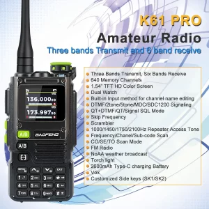 Baofeng Walkie Talkie K61 PRO K61Pro Multi-band FM Dual Watch Scramble Skip Frequency Air Band Amateur Two Way Radio with earphone 2600mah TYPE-C Charging