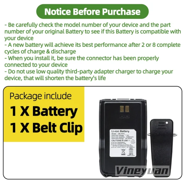 NEW 7.4V 3250mAh QB-44HL Li-ion Battery with Belt Clip for Anytone AT-D878UV Plus AT-D868UV AT-D858 BTECH DMR-6X2 radio - Image 2