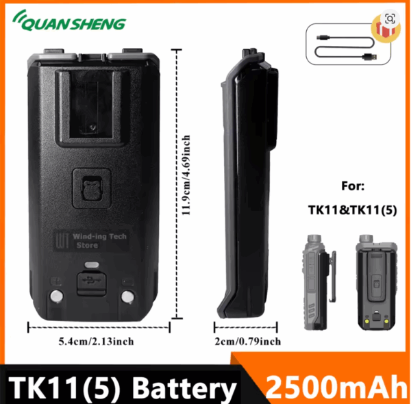 Quansheng TK11(5) Walkie Talkie Replacement Battery Back Clip Set 2500mAh Type-C Charging